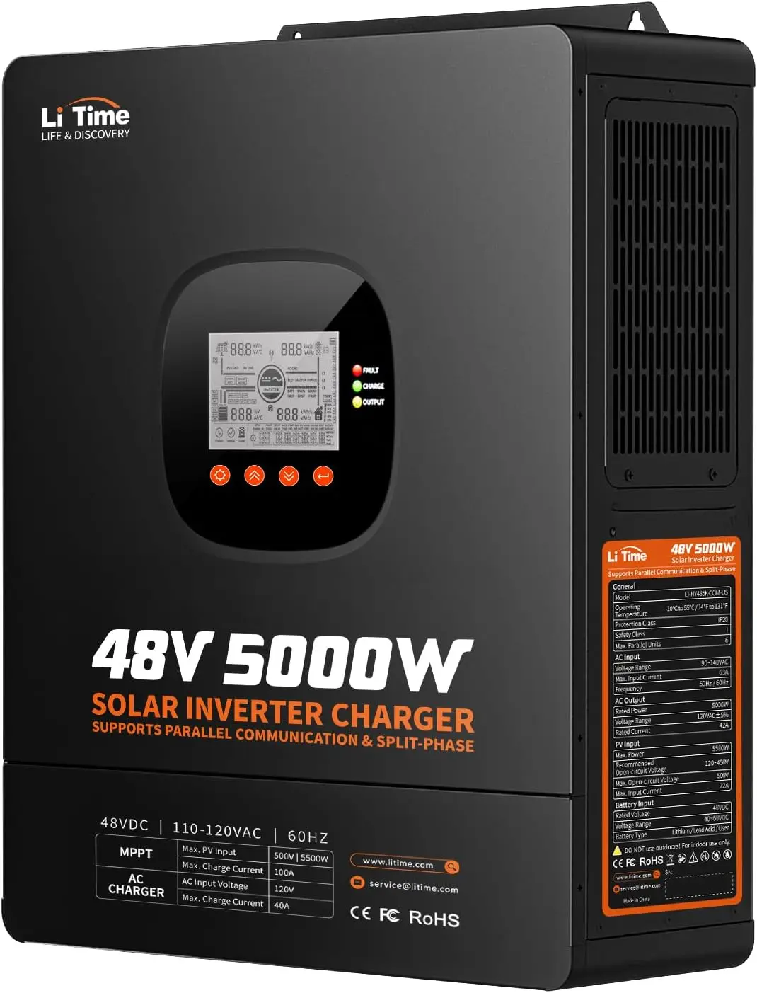 Parallel Solar Inverter 48V 5000W Mppt - LiTime 5000W Inverter Hibrida Surya, Pengisi