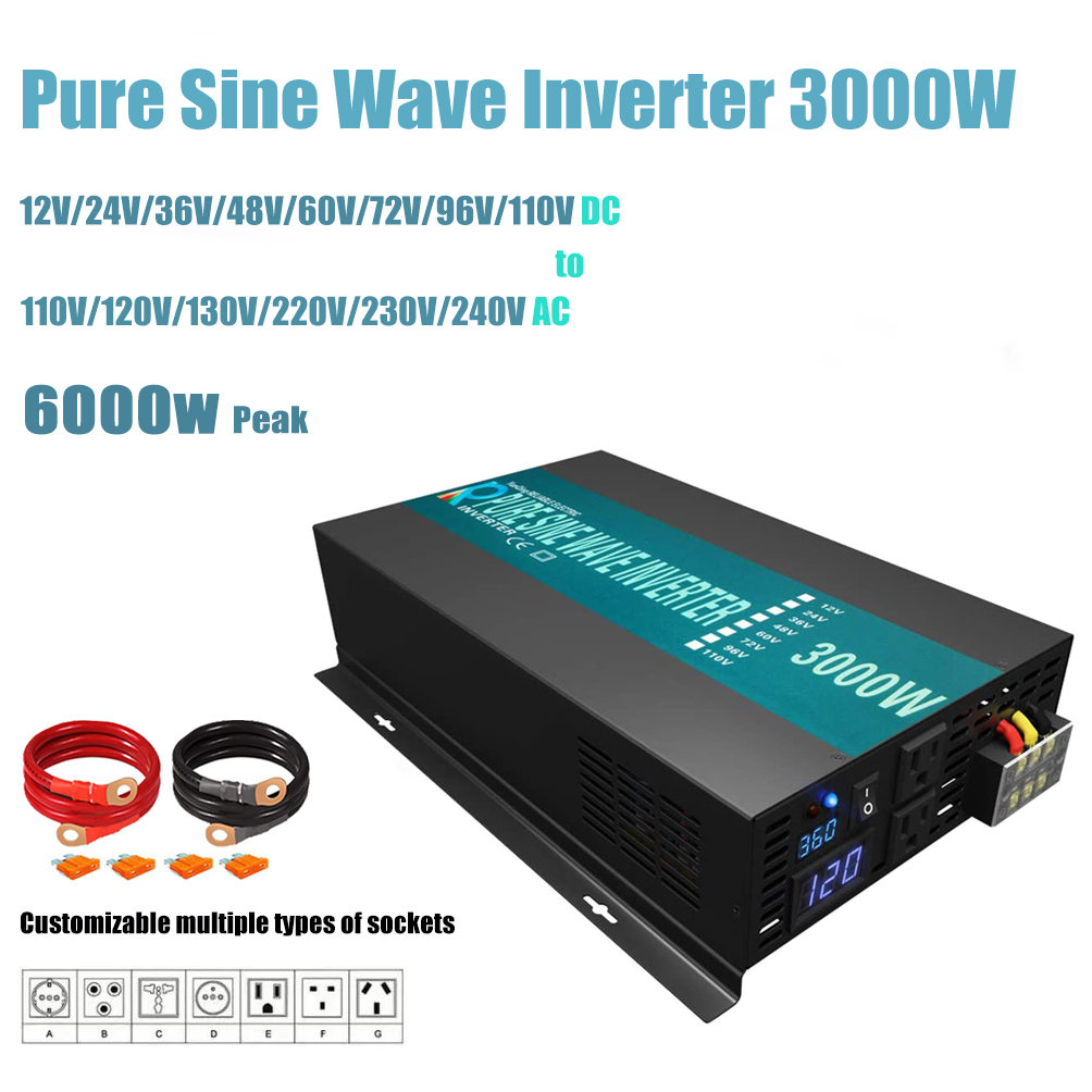 Inverter Pure Sine Wave 60Hz 120V 3000W - Inverter gelombang sinus murni yang dapat